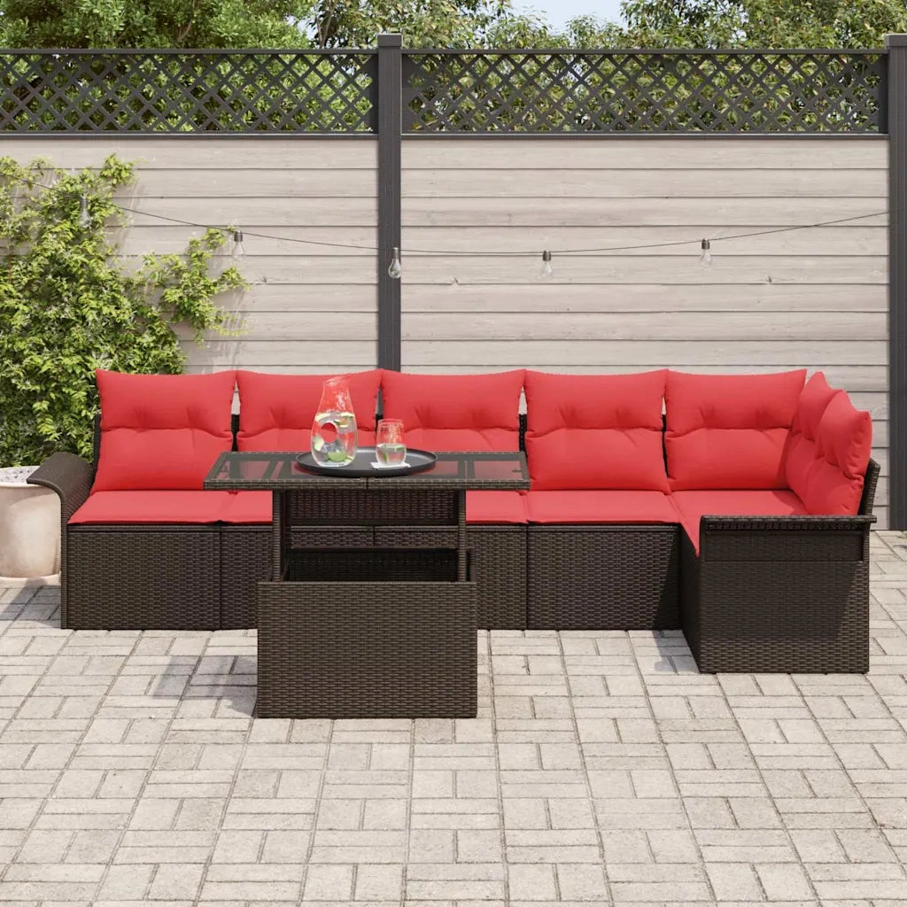 Set Divano da Giardino con cuscino 7 pcs Marrone Poly Rattan 3357037
