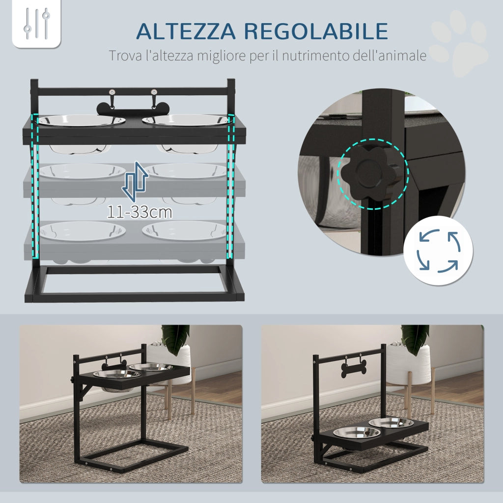 Portaciotole per Cani Rialzato ¨C Minimal ¨C Nero, Acciaio