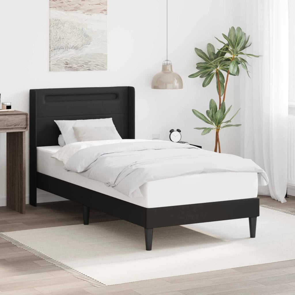 Letto singolo | Letto per adulti | Struttura del letto con strisce LED Nero 90 x 190 cm Similpelle