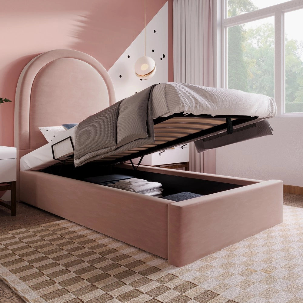 Letto Singolo Imbottito per Bambini ¨C MINIMAL ¨C Rosa Velluto 90x190