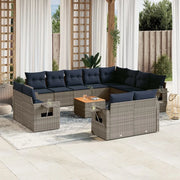 Set Divani da Giardino 13 pz con Cuscini Grigio in Polyrattan 3224836