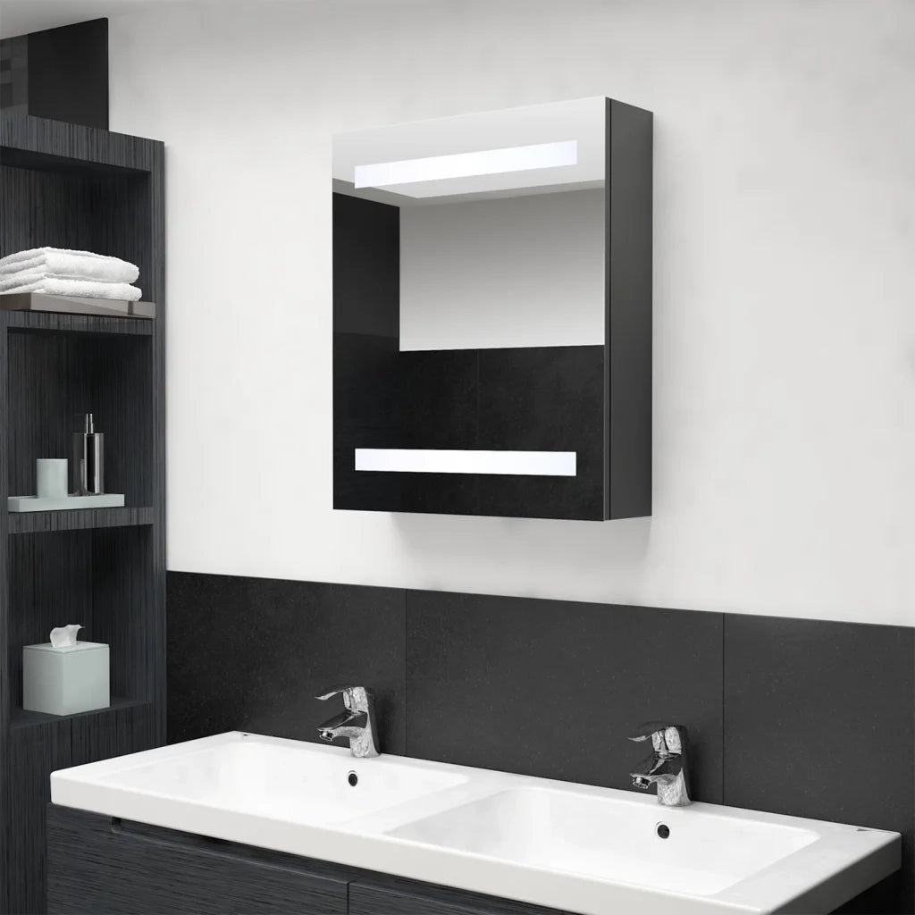 Armadietto Bagno con Specchio e LED-Mobile bagno con specchio Grigio 50x14x60 cm