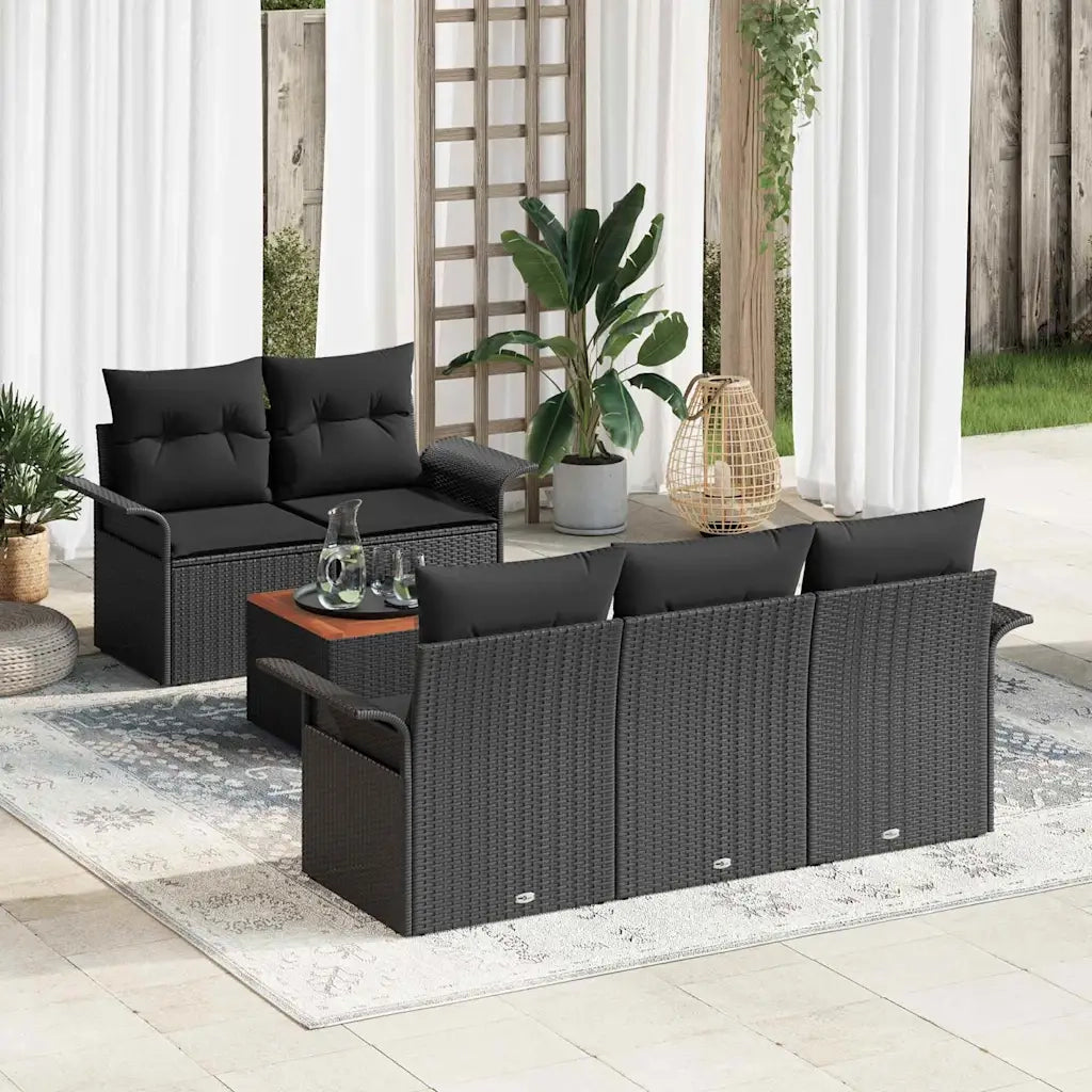 Set Divano da Giardino con archiviazione 6 pcs Nero polyrattan