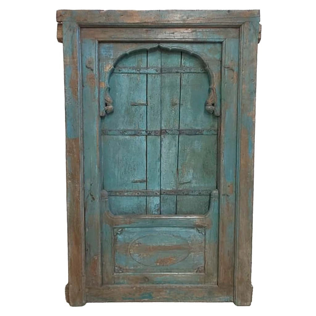 Finestra in legno con finitura artigianale blu, 105x12x166h cm