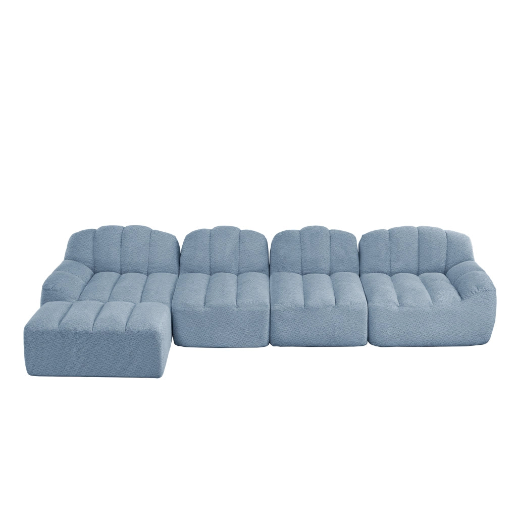 Divano Modulare 4 Posti con Ottoman ¨C Xylo ¨C Blu, Tessuto Morbido
