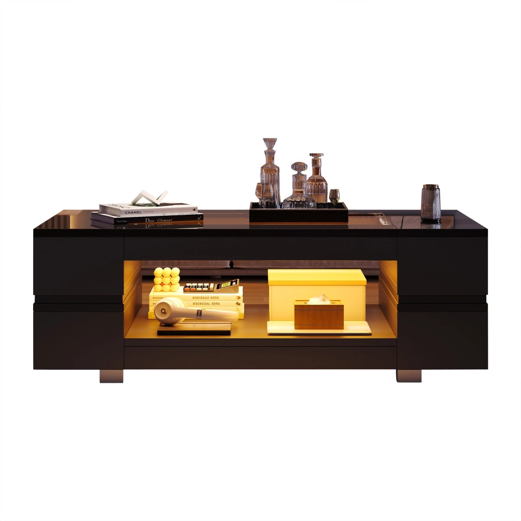 Tavolino LED nero con controllo Bluetooth - Zephmum- Doppio strato design cavo