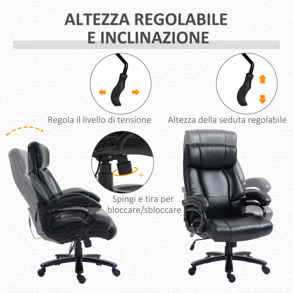 Poltrona da Ufficio Massaggiante e Riscaldata ¨C Xylo ¨C Nera, 2 Punti Massaggio, 8 Programmi