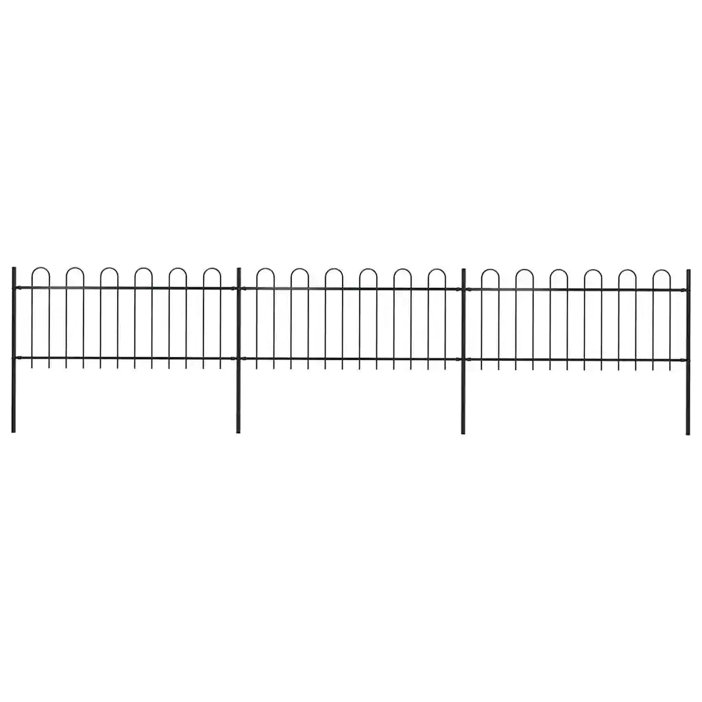 Recinzione da Giardino | Recinzione da cortile con Parte Superiore ad Anello in Acciaio 537x80 cm Nera