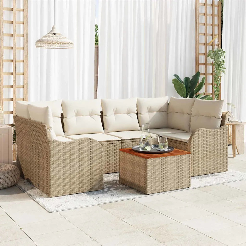 Set Divano da Giardino con cuscino 7 pcs Beige polyrattan