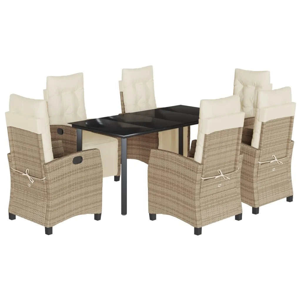 Set da Pranzo da Giardino 7 pz con Cuscini Beige in Polyrattan 3213013