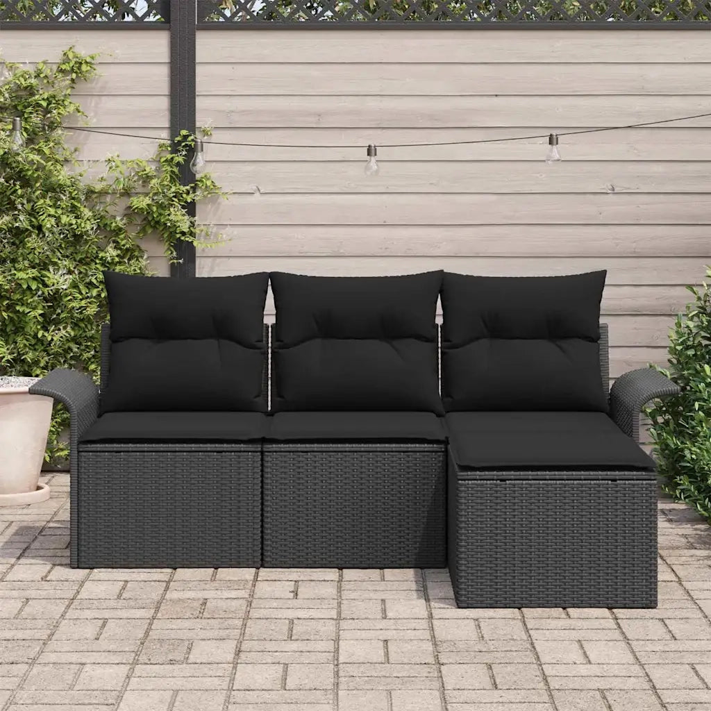 Set di divani con cuscino 4 pcs Nero polyrattan 3345313