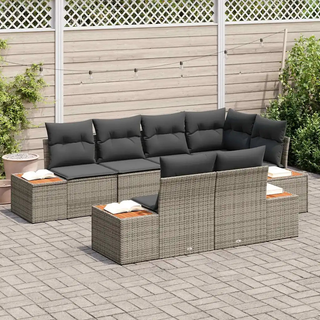 Set Divano da Giardino con cuscino 7 pcs Grigio Polyrattan