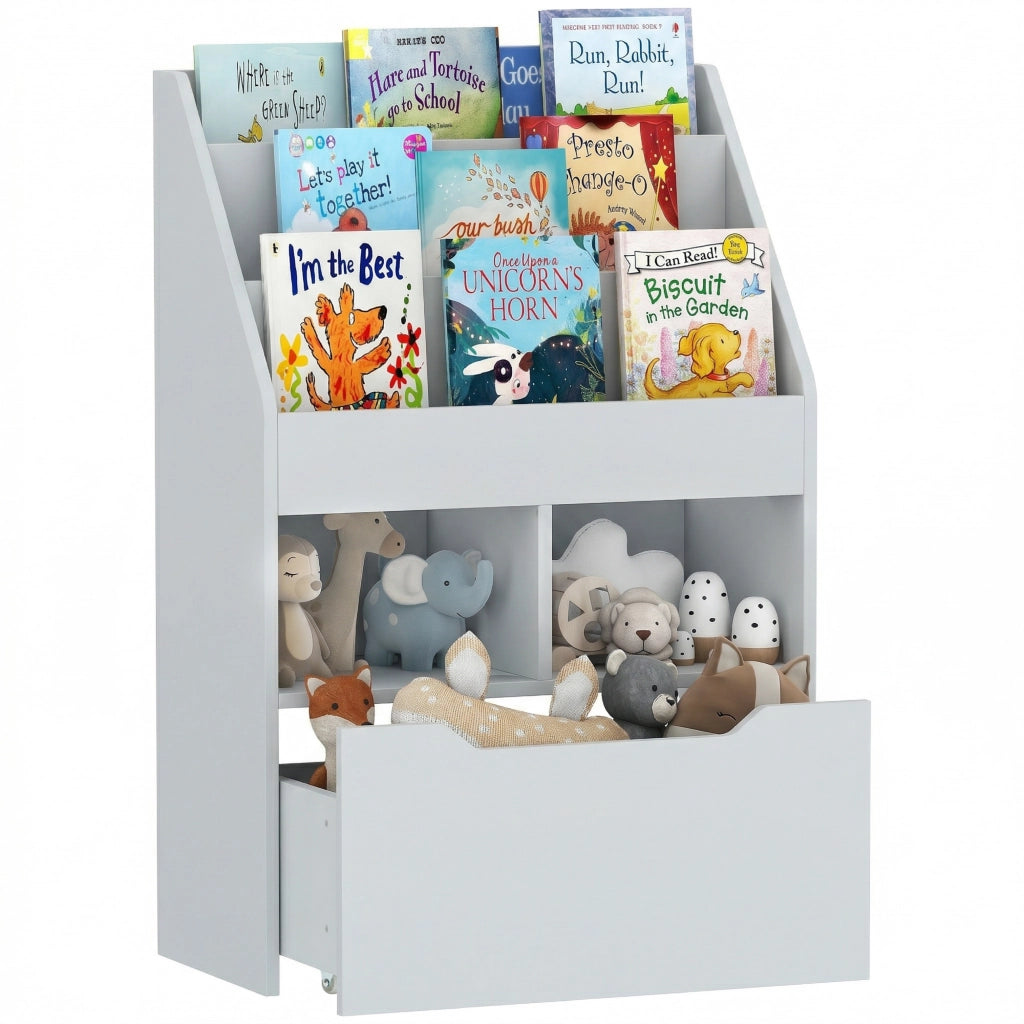 Libreria per bambini con cassetto e scomparti ¨C zephmum ¨C Grigio 60x30x90 cm