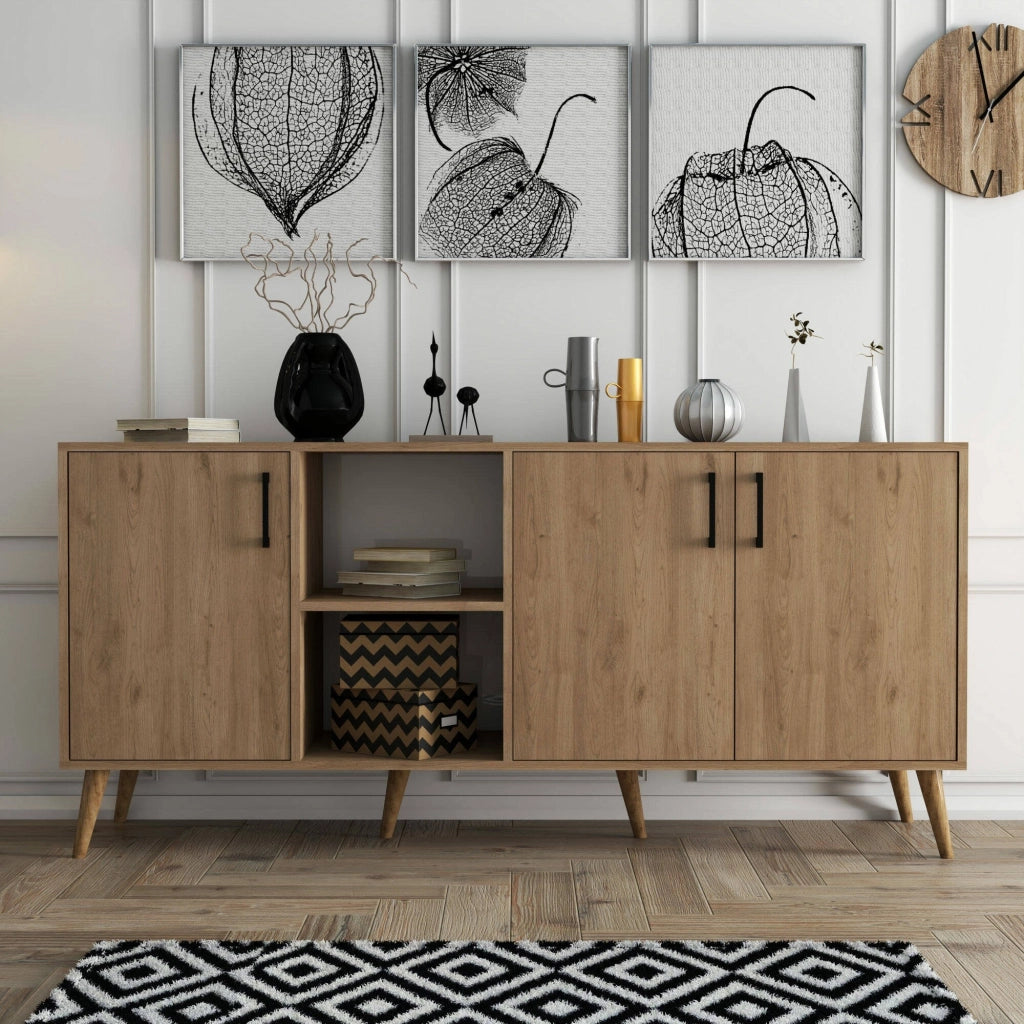 Madia Vardah, Credenza 3 Ripiani, 180x45x80h cm Marrone Quercia