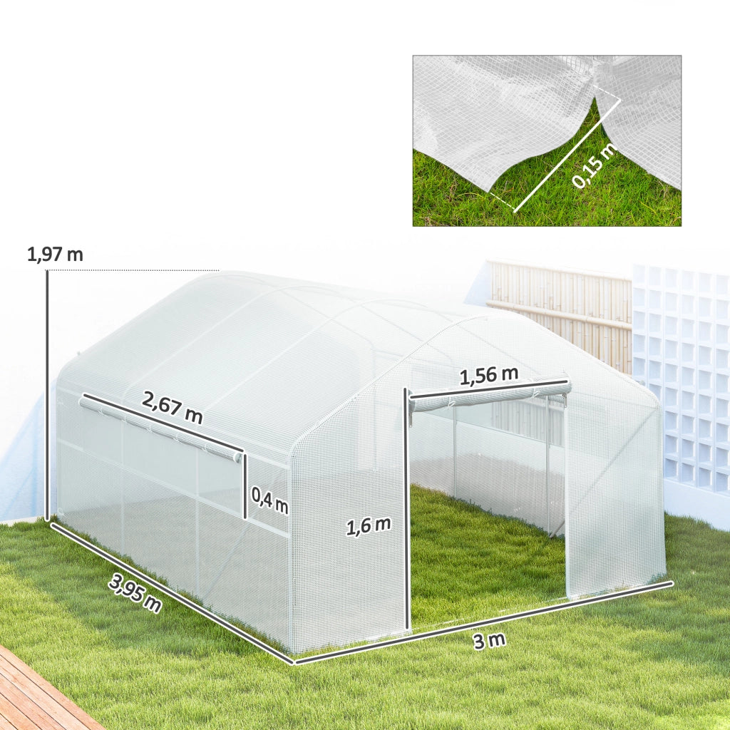 Serra da Giardino 4x3x2 m con 2 Finestre e Porta a Zip ¨C Minimal ¨C Bianco