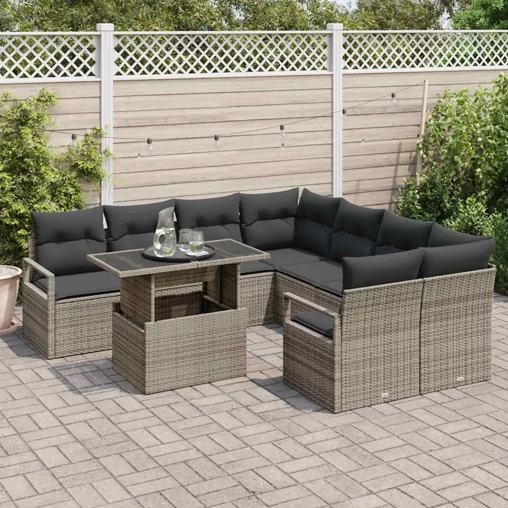 Set Divano da Giardino con cuscino 9 pcs Grigio polyrattan