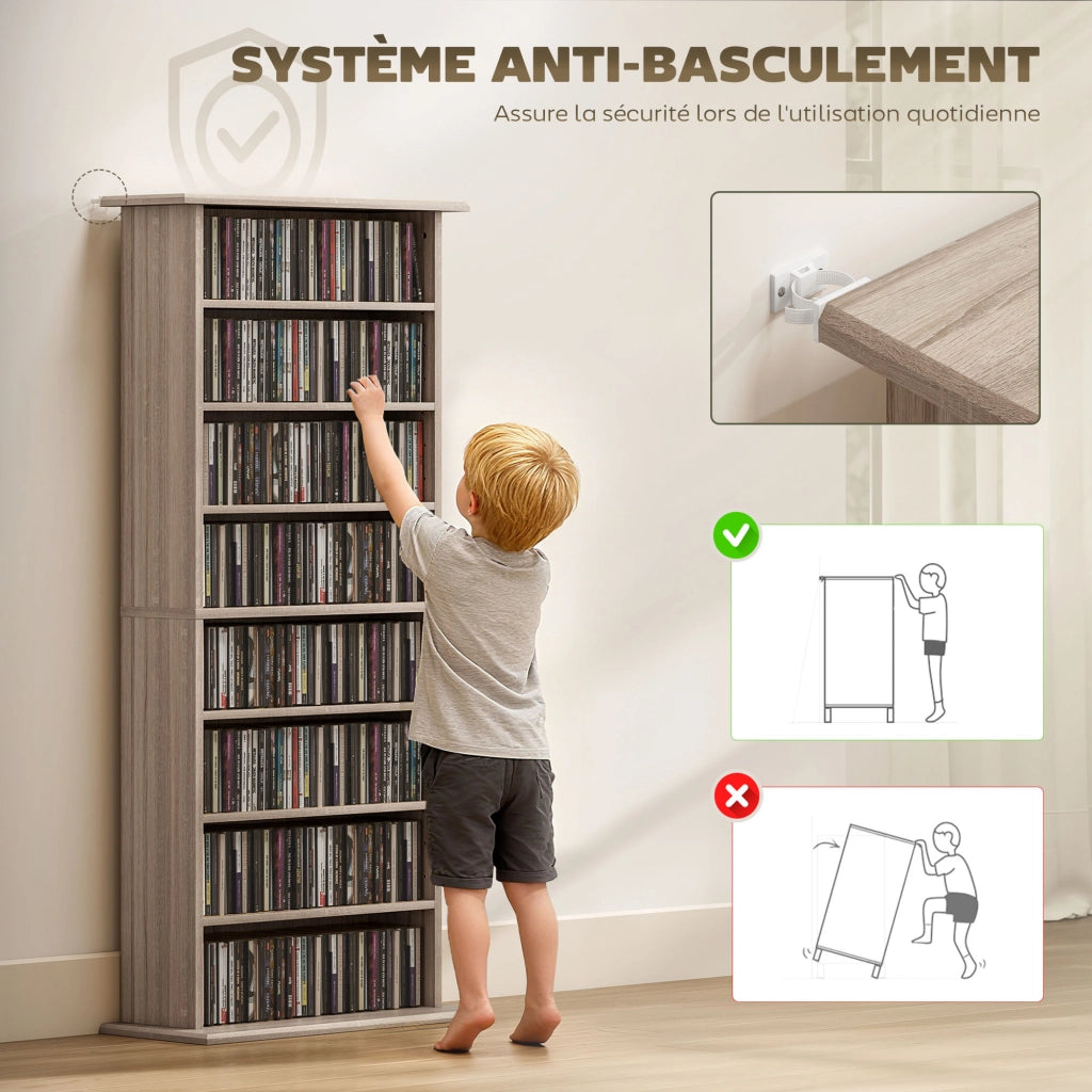 Libreria per CD DVD ¨C Xylo ¨C 8 scomparti 6 ripiani regolabili legno naturale 360 CD 185 DVD