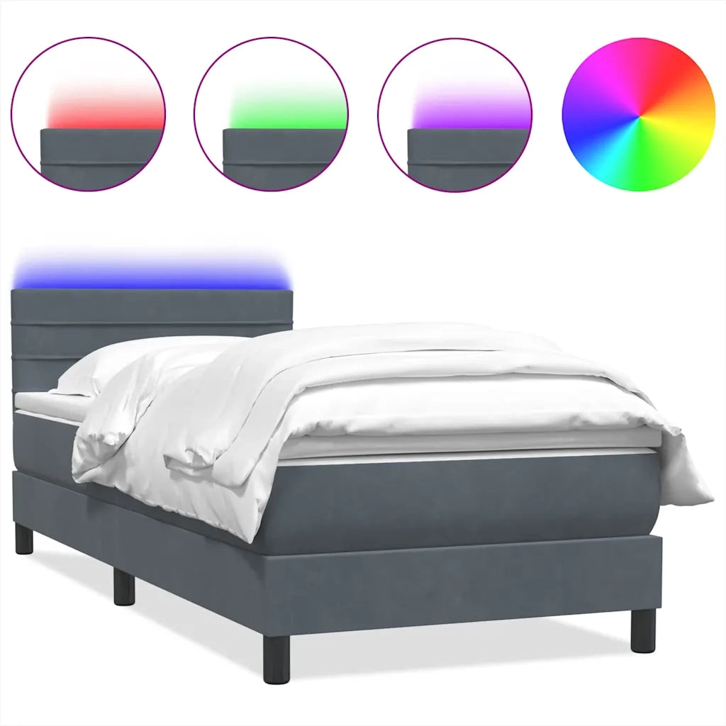 Letto a Molle con Materasso e LED Grigio Scuro 80x210 cm Velluto 3316954