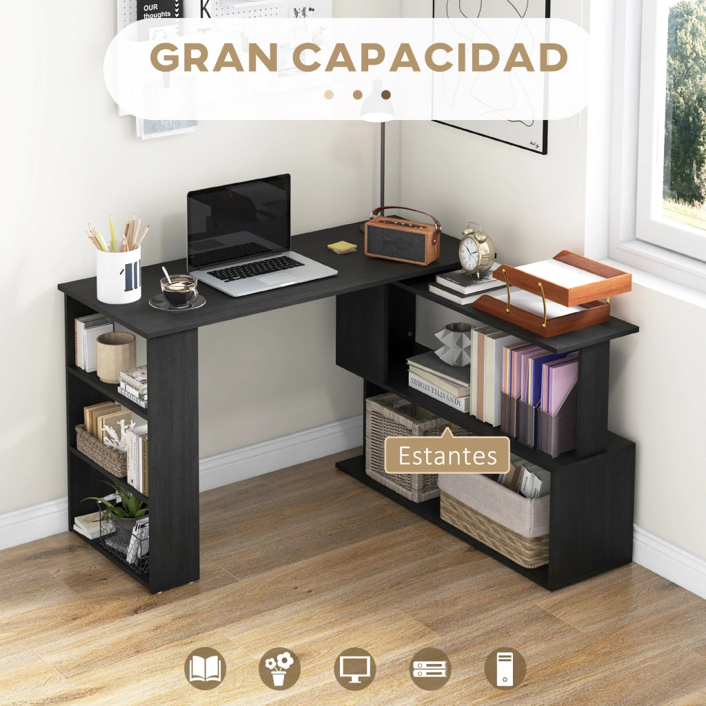 Scrivania angolare con libreria ¨C Minimal ¨C Nero 120x110x74,5 cm