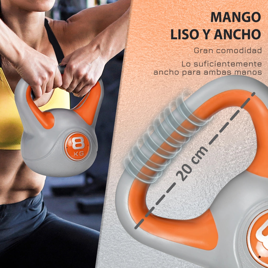 Kettlebell 8 kg ¨C Xylo ¨C Rivestimento PU Riempimento Sabbia 20x14x24 cm Arancione Grigio