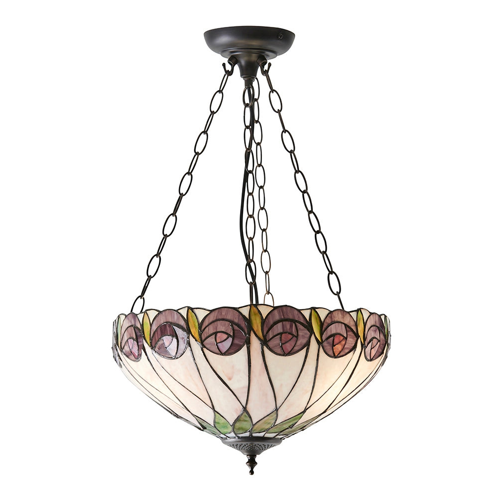 Lampada a sospensione Tiffany Hutchinson rose vetro 3xE27