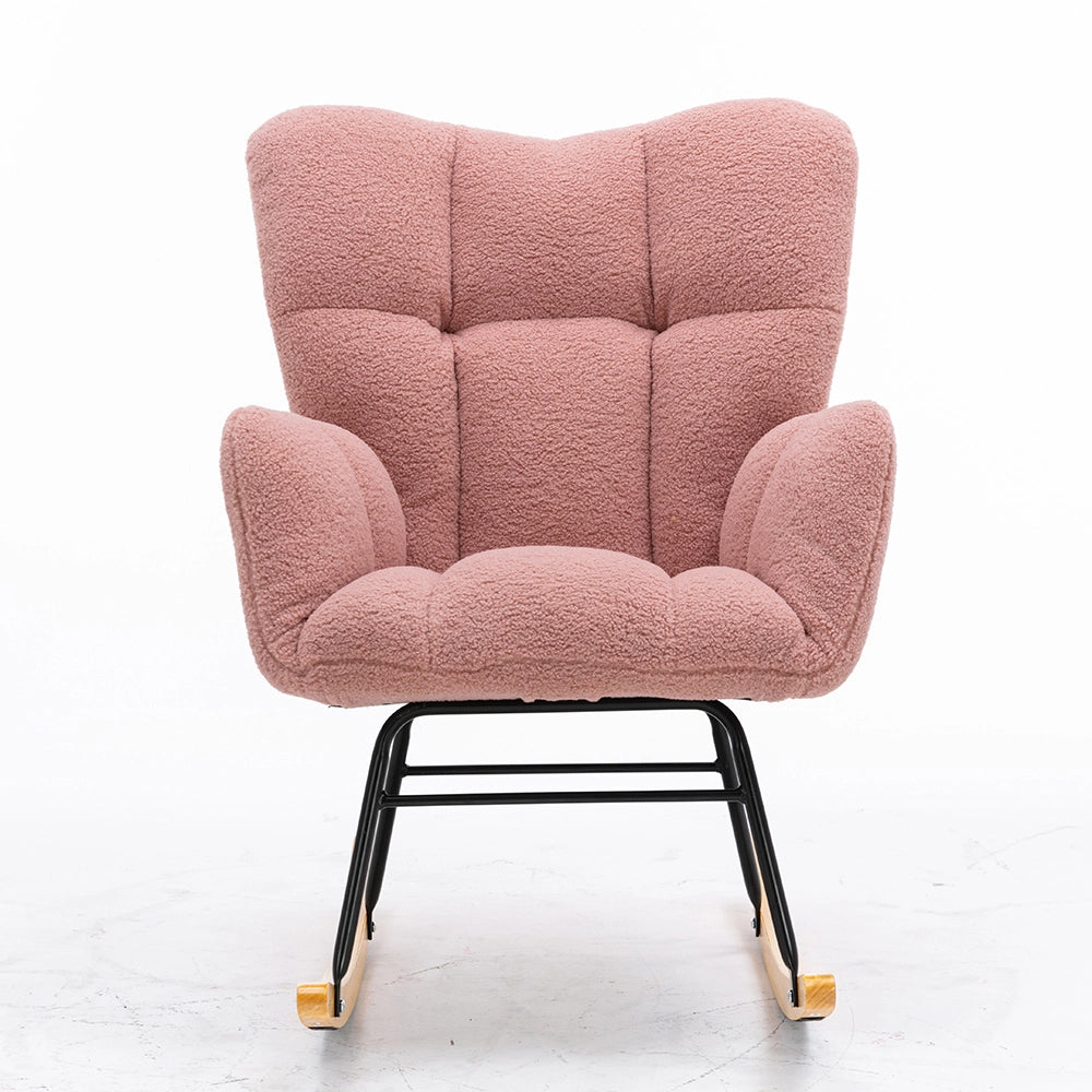 Poltrona a dondolo moderna - Xylo - Tessuto teddy, rivestimento imbottito, rosa