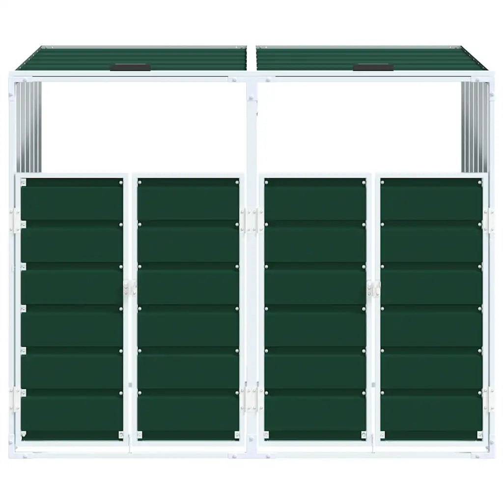 vidaXL Copribidone con Ruote per 2 Bidoni Verde 144x81x113 cm Acciaio
