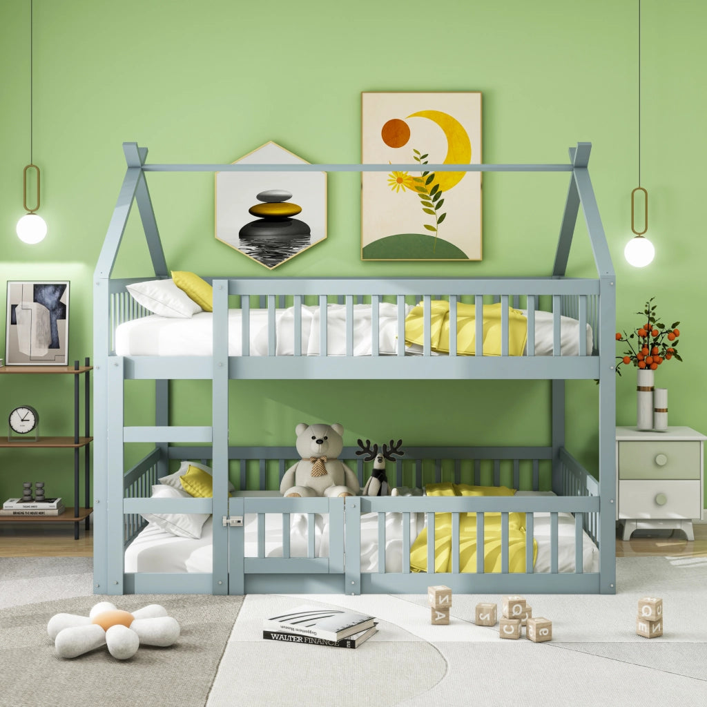 LETTO a soppalco per bambini 140x200 cm in legno grigio con scala