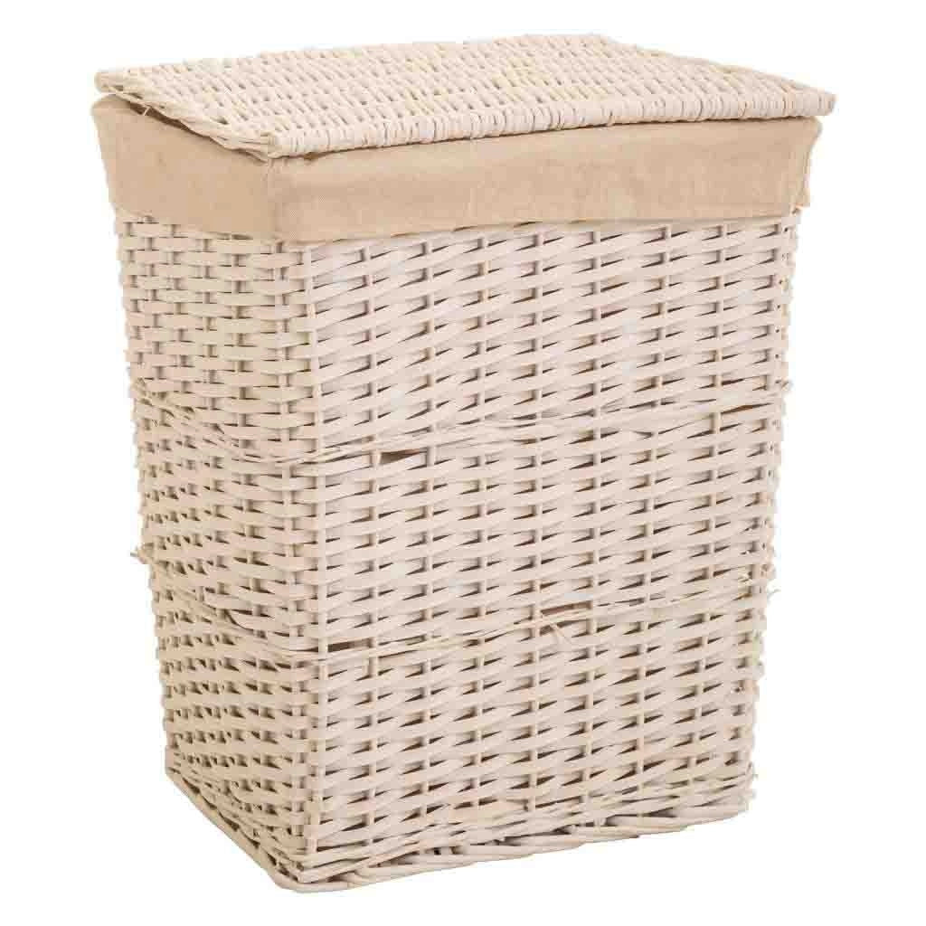 Set 3 cesti biancheria vimini bianco foderati