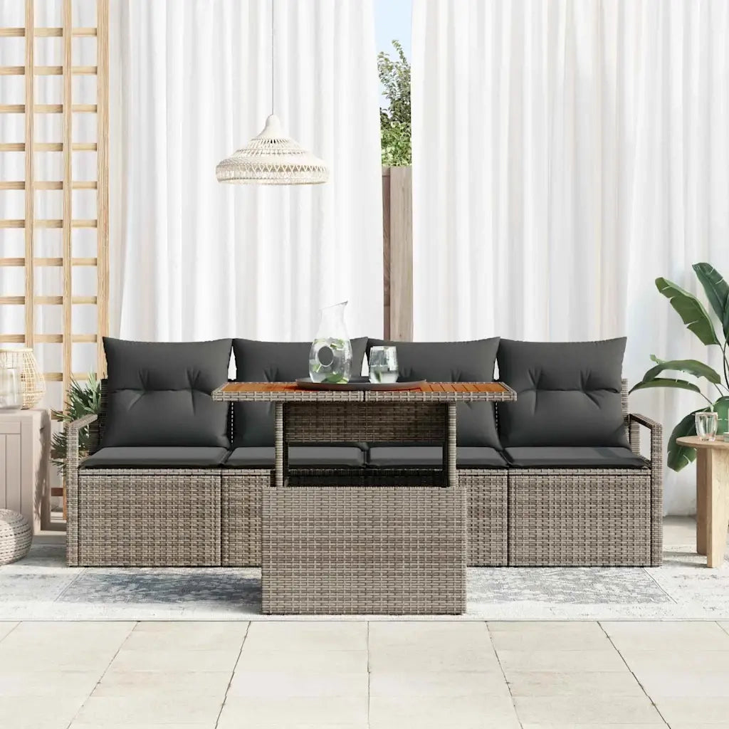 Set Divano da Giardino 5 pcs Grigio Poly Rattan 3358379
