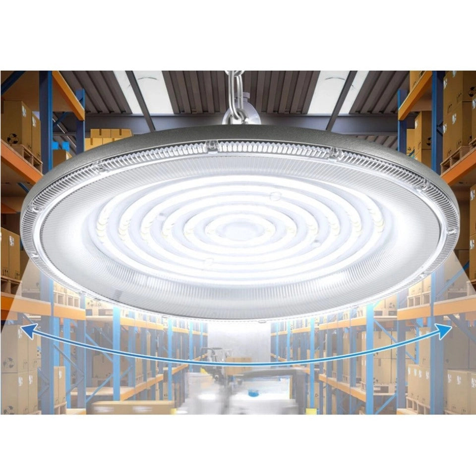 FARO INDUSTRIALE LED 100W DISCO ROTONDO UFO IP65 PLAFONIERA CAMPANA 6500K