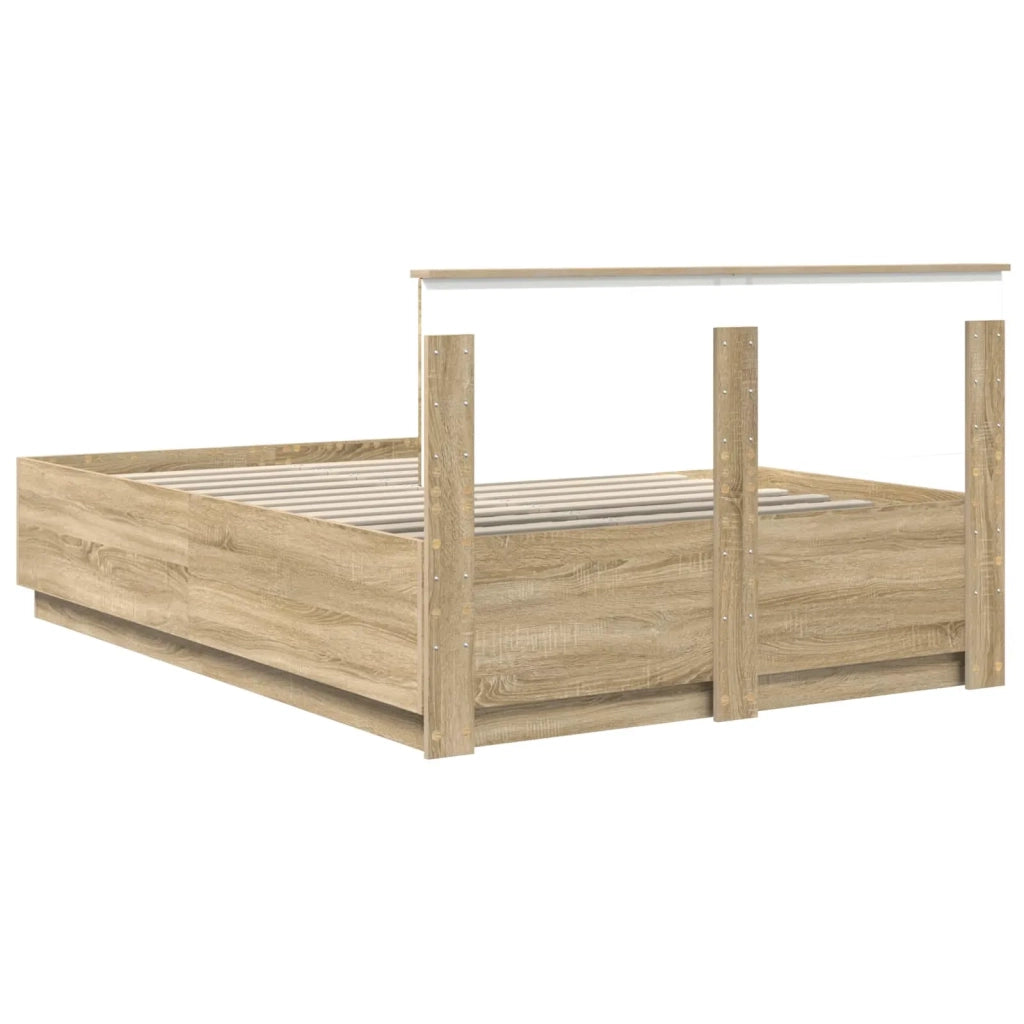 Letto matrimoniale | Letto per adulti | Struttura del letto con testiera Rovere Sonoma 140 x 200 cm