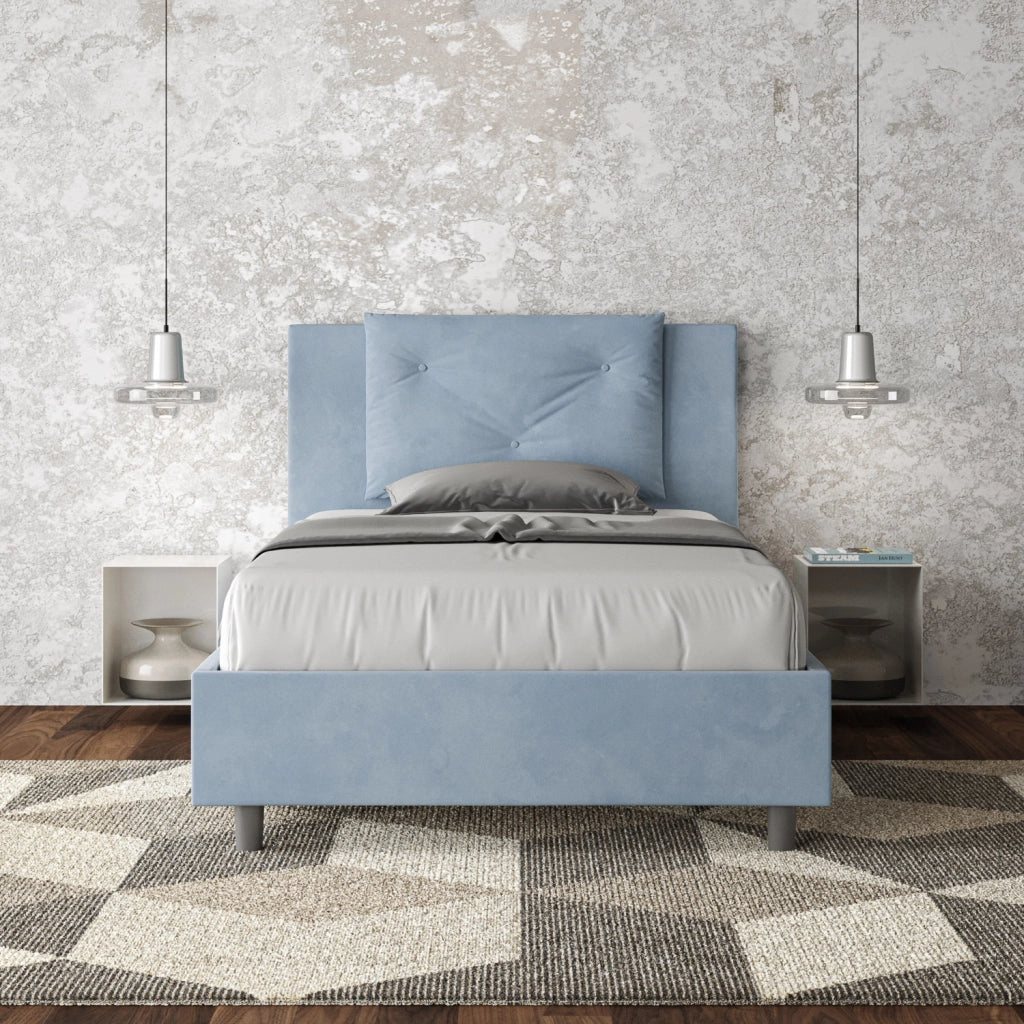 BS COM Letto una piazza e mezza contenitore imbottito 110x210 microfibra azzurro