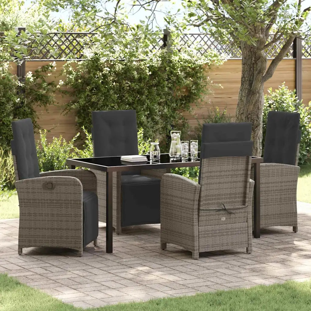 Set da Pranzo per Giardino con cuscino 5 pcs Grigio polyrattan