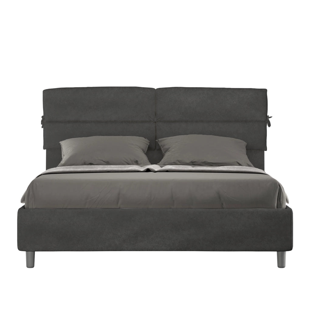 BS COM Letto matrimoniale con rete imbottito 160x190 microfibra grigio
