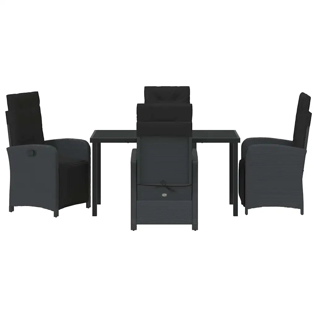 Set da Pranzo per Giardino con cuscino 5 pcs Nero polyrattan