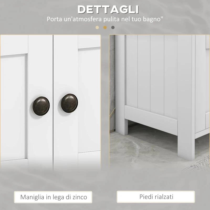 MOBILE SOTTOLAVABO CON RIPIANO E ARMADIETTO, INTAGLIO E U E 2 ANTE, 60X30X60 CM, BIANCO