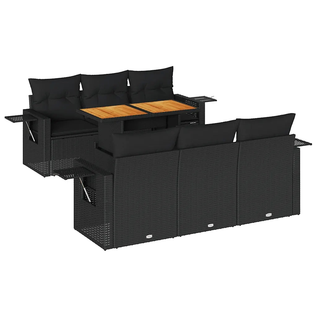 Set Divani da Giardino con Cuscini 7pz Nero Polyrattan 3327107