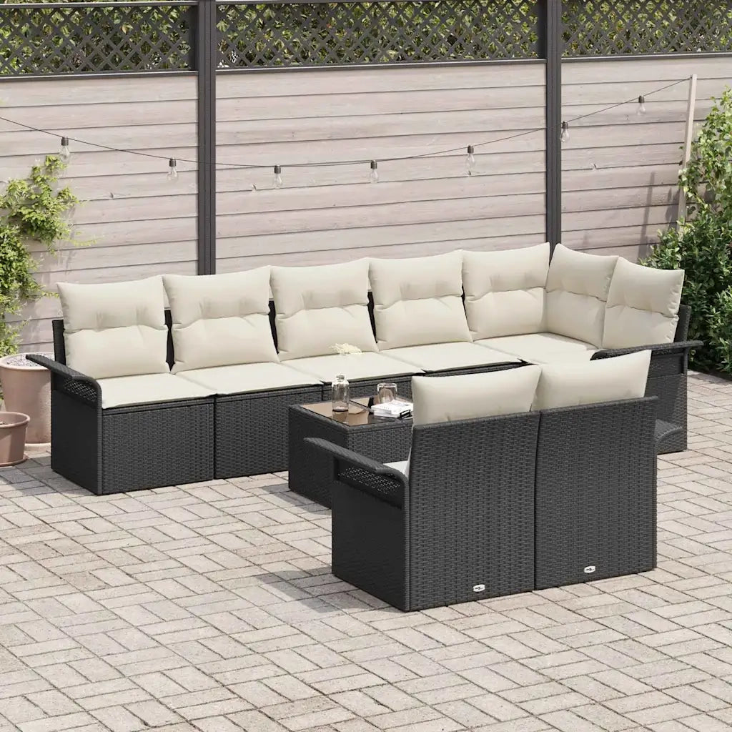 Set Divano da Giardino con cuscino 9 pcs Nero polyrattan
