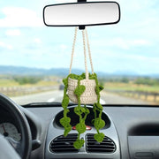 Supporto per piante a maglia artigianale per retrovisore auto - decorazione boho