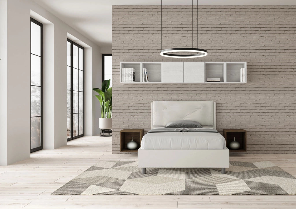 BS COM Letto una piazza e mezza senza rete imbottito 120x190 similpelle bianco