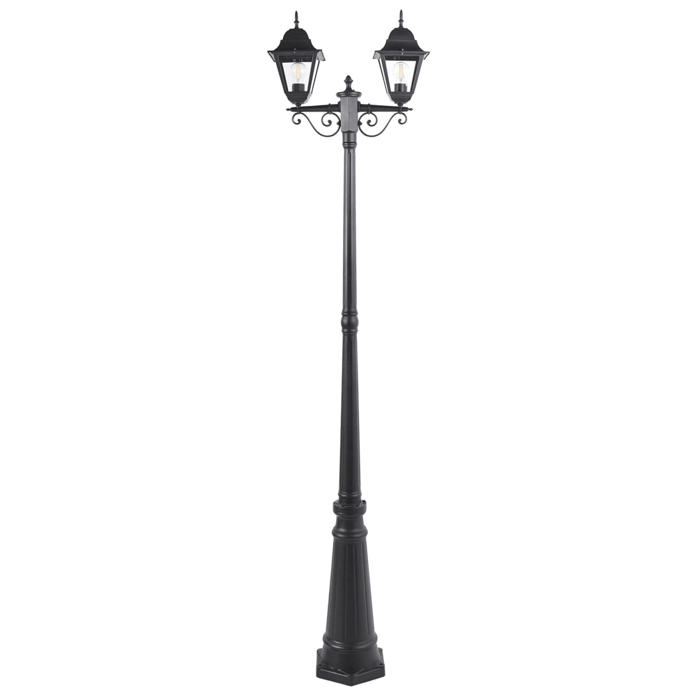 2 Lampione nero Lampada da sentiero in alluminio con paralume in vetro Illuminazione esterna da giardino Design vintage