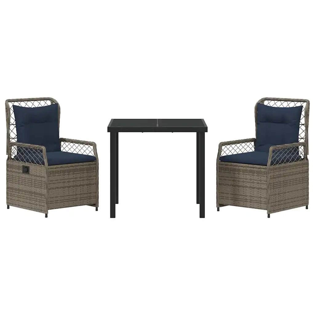 Set da Pranzo per Giardino 3 pcs Grigio polyrattan