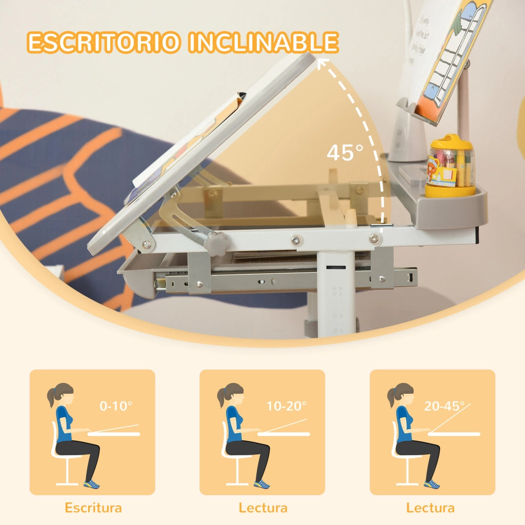 Scrivania per Bambini con Sedia ¨C zephmum ¨C Grigio