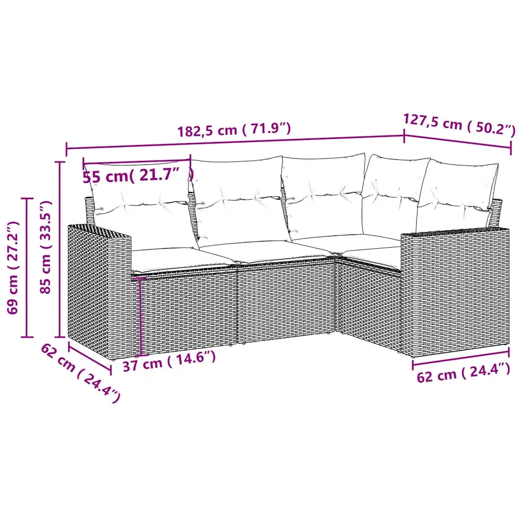 Set Divano da Giardino 4pz | Set Salotto da Giardino con Cuscini Grigio Chiaro Polyrattan