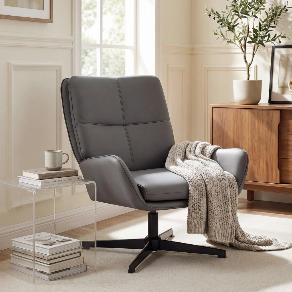 Poltrona in similpelle con braccioli e gambe in metallo ¨C Minimal ¨C Grigio
