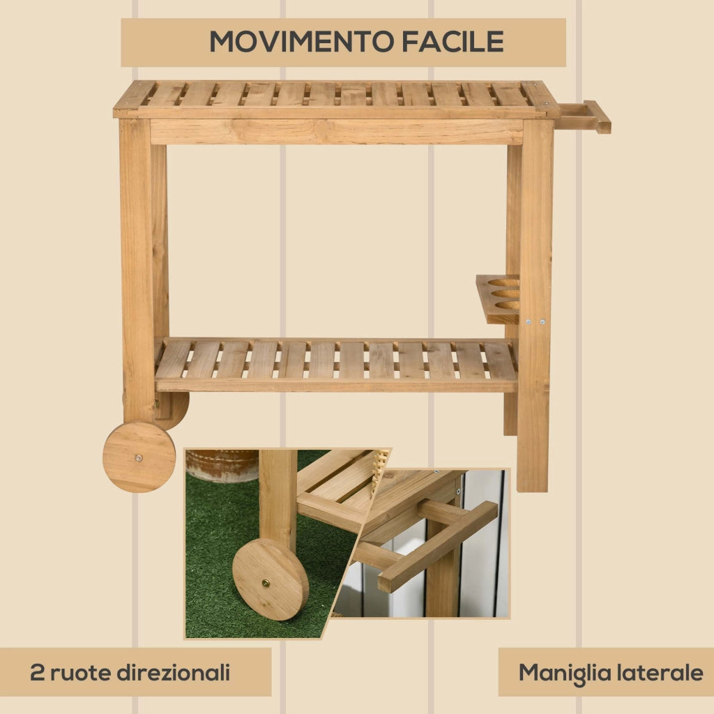 Carrello Portavivande da Giardino ¨C Xylo ¨C Legno 2 Ripiani Portabottiglie 95x47x74 cm