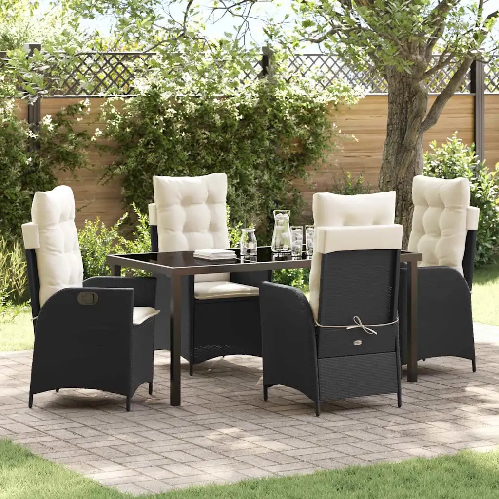 Set da Pranzo per Giardino con cuscino 5 pcs Nero polyrattan
