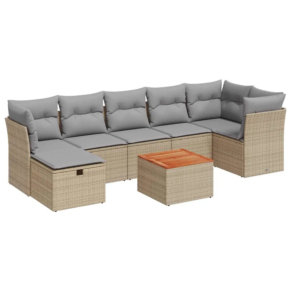 Set Divano da Giardino 8 pz con Cuscini Beige in Polyrattan 3325769