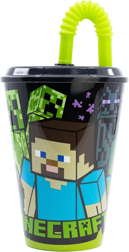 BICCHIERE IN PLASTICA CON CANNUCCIA 430 ML PERSONAGGI CARTONI: MINECRAFT